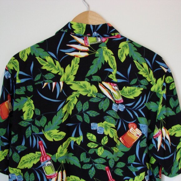 Hawaiian Button Shirt Loose Hot Sauce Drinks Cocktails Black Green Blue Medium - Picture 10 of 13